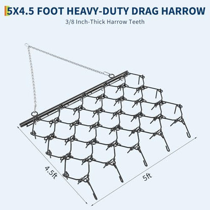 Heavy Duty Drag Harrow 5 ft x 4.5 ft,3/8" Tines & Chain Link Mat - size: 5' x 4.5', 3/8" Dia