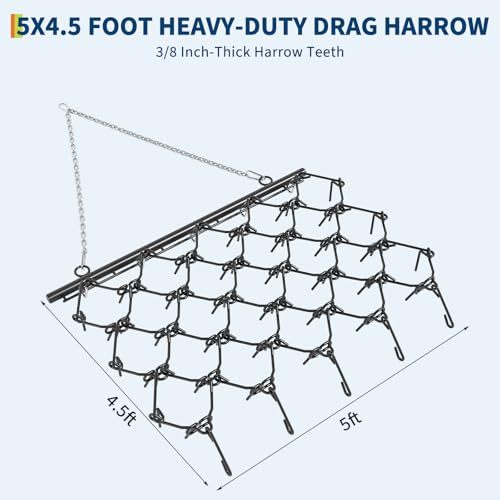 Heavy Duty Drag Harrow 5 ft x 4.5 ft,3/8" Tines & Chain Link Mat - size: 5' x 4.5', 3/8" Dia