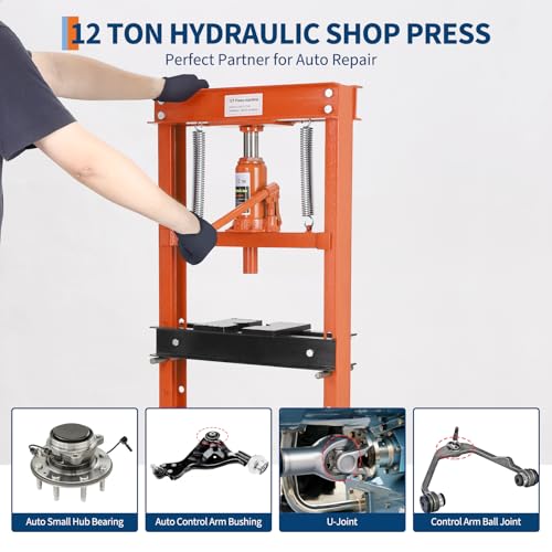 DEXSO 12 Ton H-Frame Hydraulic Shop Press, Orange