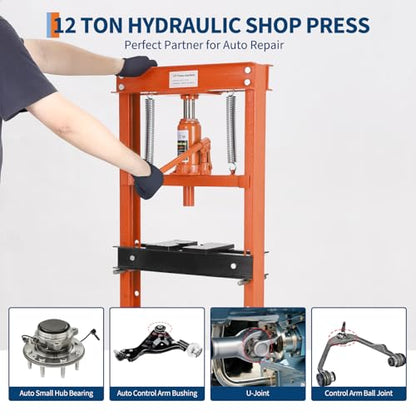 DEXSO 12 Ton H-Frame Hydraulic Shop Press, Orange