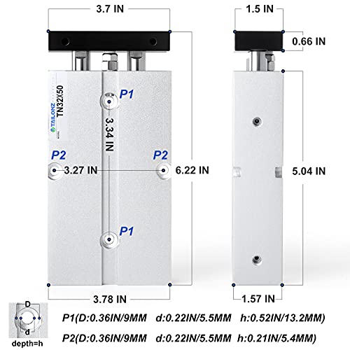 TAILONZ TN32-50 32mm x 50mm Double-Rod Cylinder - size: Bore:32mm Stroke:50MM