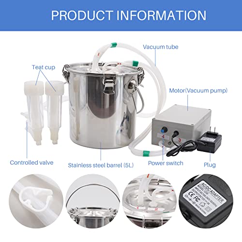 5L Goat Milking Machine Adjustable Pulsation Electric Milker