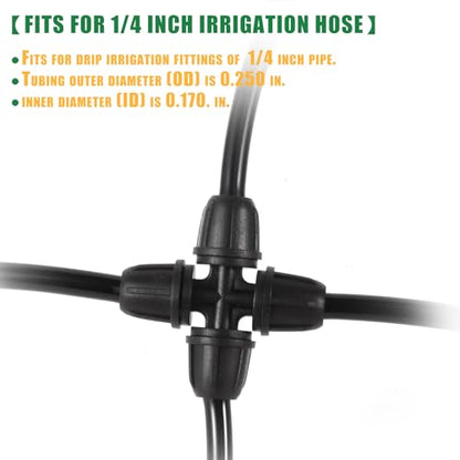 20Pcs 4 Way 1/4" Cross Couplings Drip Irrigation Fittings,Black - color: Black-4-Way