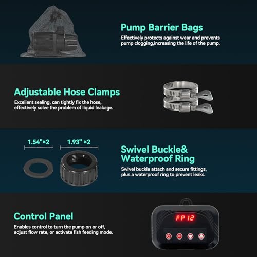 1587 GPH Pond Pump, 55W Submersible Water Pump with Control Panel