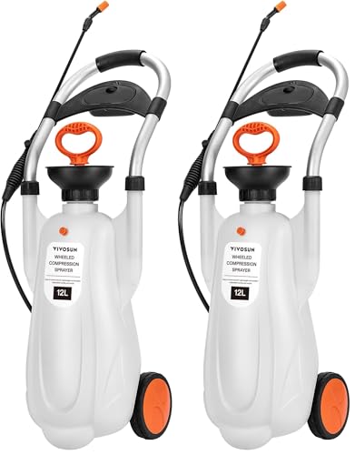 VIVOSUN 3.2 Gallon Lawn and Garden Wheeled Pump Compression Sprayer with Pressure Relief Valve, Labor-Saving Wheel Design (Pack of 2) - size: 1.35 Gallon/5L (Pack of 2)