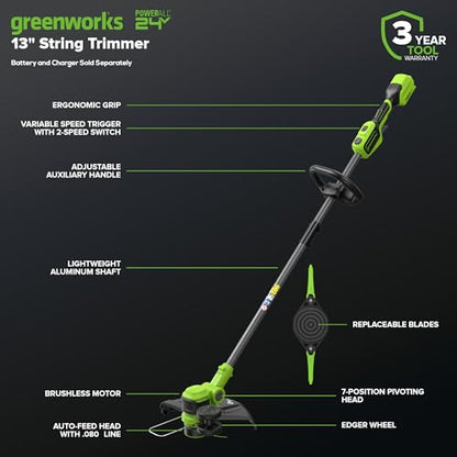 Greenworks 24V 13 in String Trimmer, 20 Blades, Tool Only - size: 13" Cordless Deluxe (Tool Only)