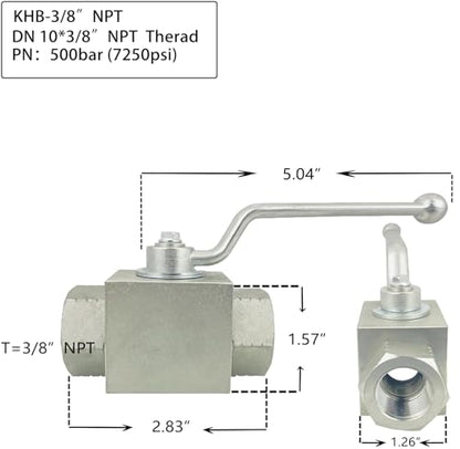 Autovo High Pressure Hydraulic Ball Valve KHB 3/8'' NPT,Shut-Off 2 Way Ball Valve,3/8" NPT Hydraulic Valve 7250 PSI - size: SR-KHB-3/8NPT-01-US