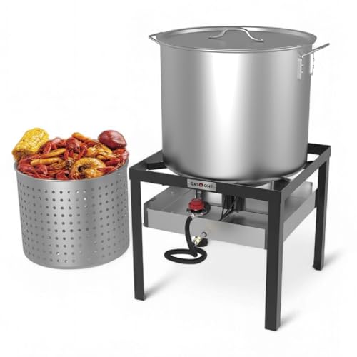 Gas One Seafood Boil Kit with Propane Burner, Propane Regulator, 80Qt Pot with Basket – Heavy Duty Construction Seafood Boil Pot for Outdoor Cooking – Easy to Clean and Durable Crab Boil Pot - size: 80 Quarts