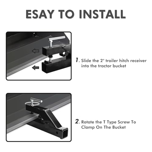 Clamp On Trailer Hitch Receiver 2 Inch Ball Mount Adapter for Tractor Bucket Fits All 2" Hook Inserts, Black