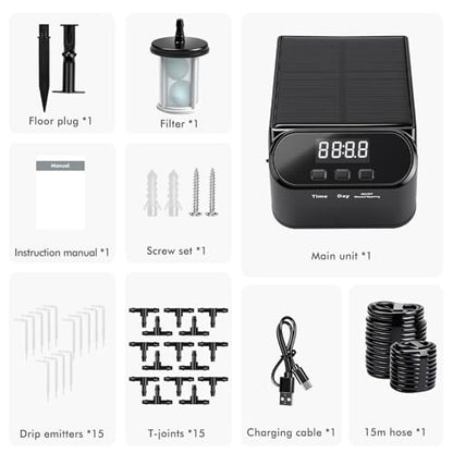 Maxmartt Solar Automatic Drip Irrigation Kit System, Solar Powered Auto Easy DIY Watering Device Supported Pots Plants, 6 Timing Modes with Anti-Siphoning Device