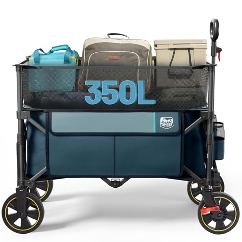 Timber Ridge 350L Extra Large Collapsible Folding Wagon Carts with Brake - color: Blue, size: 350L