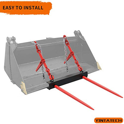 YINTATECH Dual Hay Bale Spear 49" 3000 lbs, Heavy Duty Front Skid Steer Loader Tractor Bucket Attachment with Coated Rust Resistant