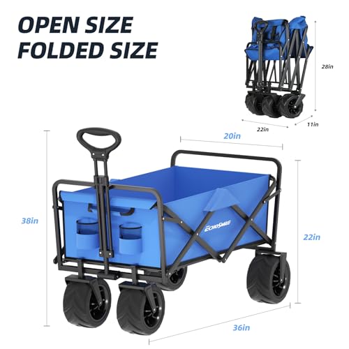 EchoSmile Wagons Carts Foldable Heavy Duty 350L Capacity for Camping, Blue - color: Blue