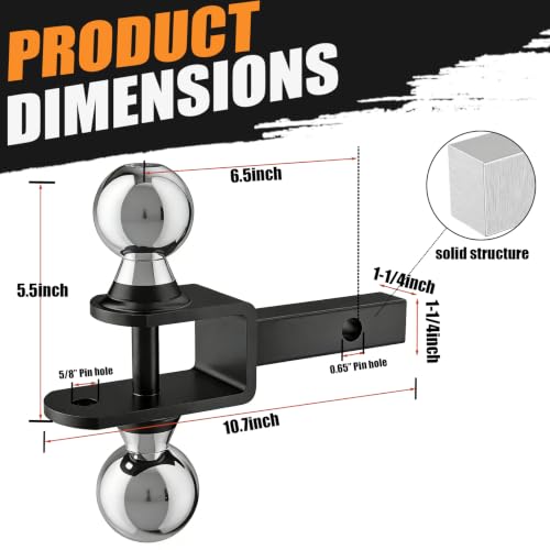Upgraded 4-in-1 ATV/UTV Trailer Hitch with 1-1/4-Inch Receiver Tube, Multi-Purpose Tow Adapter, 1-7/8-Inch & 2-Inch Dual Ball Mount, MAX 6,000 LB GTW, Matte Black - size: 1-1/4-Inch Trailer Hitch