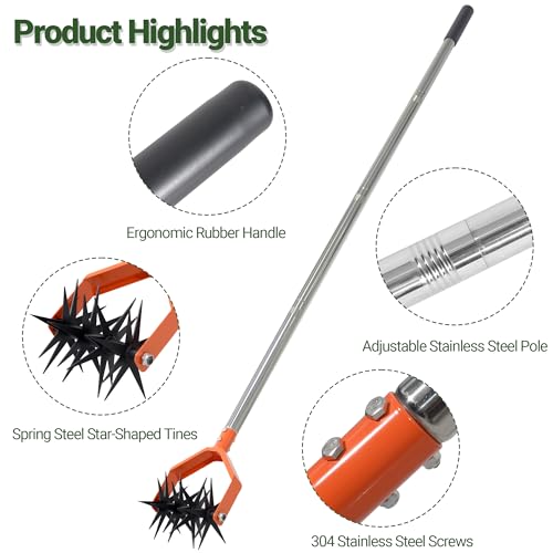67in Garden Cultivator with Tempered Spring Steel Tines - color: Orange