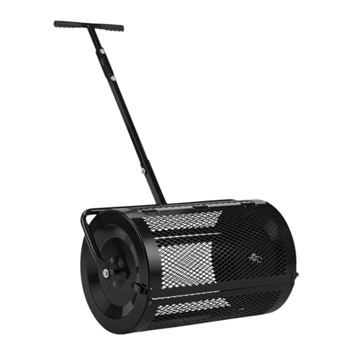 VINGLI Compost Spreader, 24 inch Peat Moss Spreader with Height Adjustable Handle, T Shaped Handle Peat Moss Roller, Seed Spreader for Lawn Backyard Outdoor (24"-Black) - size: 24"-Black