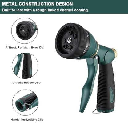 FANHAO 8 Spray Patterns Metal Garden Hose Nozzle with Hands-Free Lock - color: Green