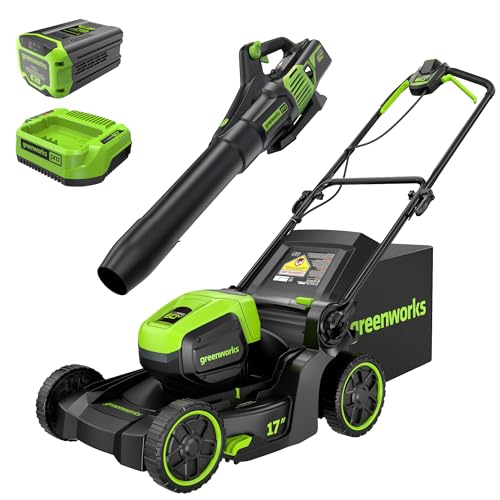 Greenworks 60V 17in Mower/Blower Kit, 4.0 Ah Battery and Charger - size: w/Blower+4.0Ah Battery