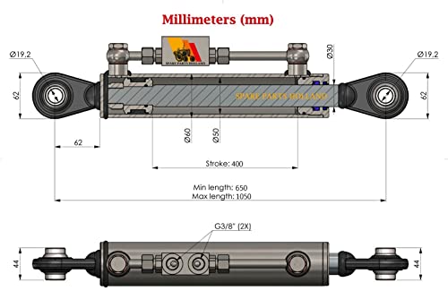 Hydraulic Top Link Cat. 1-1 with Locking Block 25 5/8” - 42 15/16” with 2 x Hoses