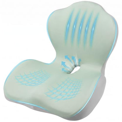 Car Seat Cushion Office Chair Cushion with Lumbar Support Pillow - color: Green Gray