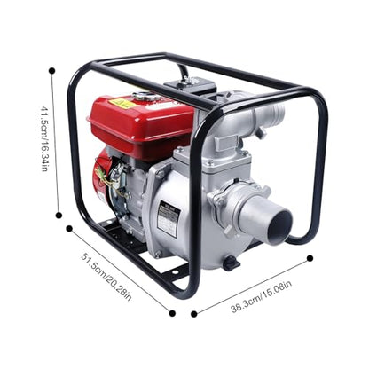 7.5HP Gasoline Water Pump 3 Inch 4-Stroke 196CC High Flow Irrigation Pump Air-Cooled Engine Portable Farm Garden Water Transfer Pump for Heavy Duty Water Movement