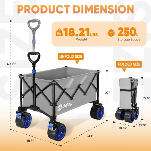 Sekey 250L Beach Wagon, 400 lb Capacity, Foldable, All-Terrain Wheels - color: Gray