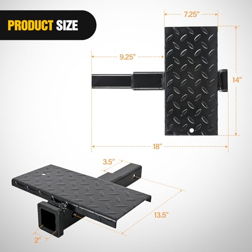 Nilight Hitch Extender with Step 2" Receiver 14"x7" Anti-Slip Diamond Plate - color: Hitch Extender with Step