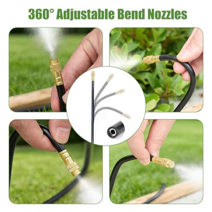 Kalolary 1/4" Drip Irrigation System, Garden Watering System with 16pcs Adjustable Copper Nozzles Automatic Atomizing Watering Sprinkler System for Yard Lawn Outdoor Irrigation