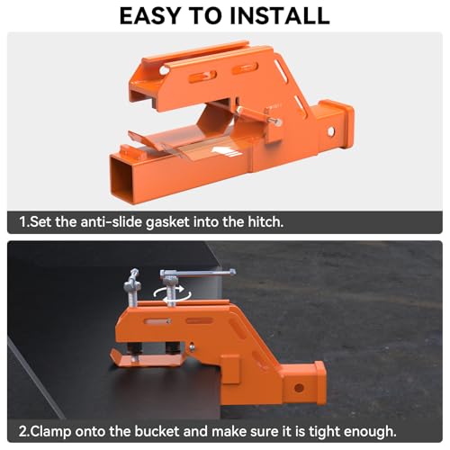Tractor Bucket Hitch Clamp on Trailer Hitch 2” Receiver, Non-Slip, Orange - color: Orange