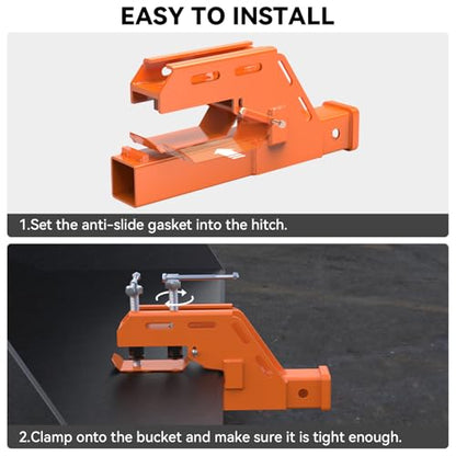 Tractor Bucket Hitch Clamp on Trailer Hitch 2” Receiver, Non-Slip, Orange - color: Orange