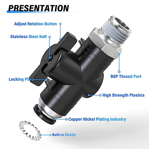 TAILONZ 1/4"ODx1/4"NPT Push-to-Connect Fitting Ball Control Valve 3Pcs - size: 1/4"OD x 1/4"NPT/3PCS