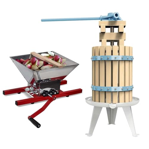 SQUEEZE master Fruit Apple Cider Wine Classic Press- 1.6 Gallon/6L-Solid Wood Basket with Fruit Apple Wine Classic Crusher -7 Litre/1.8Gallon