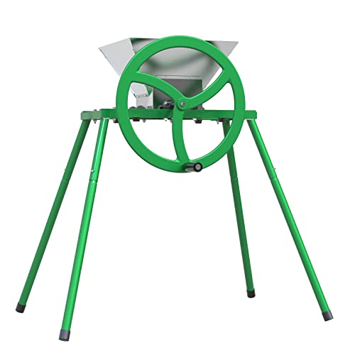 7L Stainless Steel Manual Fruit Crusher with Flywheel & Stand – Hand-Crank Apple & Pear Grinder for Cider & Juice Making - style: With Stand(Metal TeethCrank Handle)
