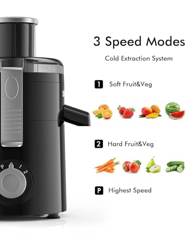 SIFENE 350W Compact Centrifugal Juicer Machine, 2.5" Chute, 3-Speed, Black - color: Black