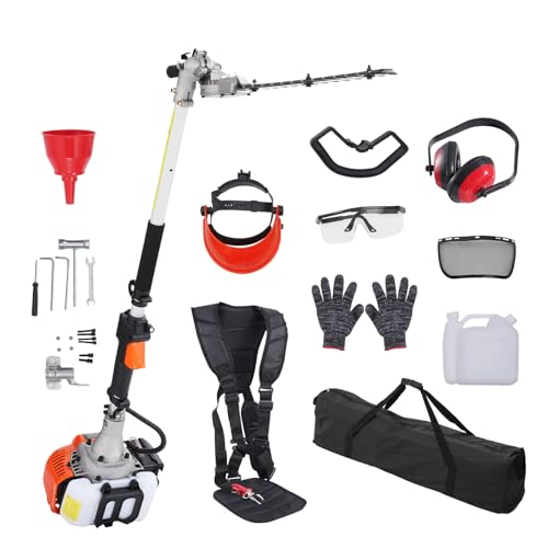 VEVOR Gas Hedge Trimmer 2 Cycle with Extension Pole, 15.7-inch 26cc Gas Powered Pole Hedge Trimmer with Dual Sided Dual Action Blade, Great for Trimming Shrubs, Bushes, w/EPA, CE and EMC Certification - size: 26CC