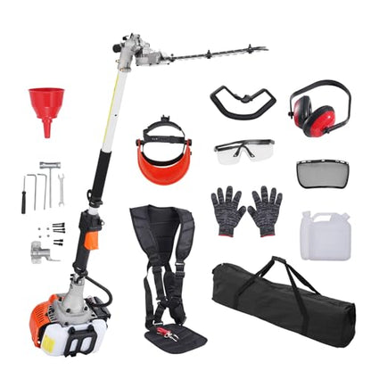 VEVOR Gas Hedge Trimmer 2 Cycle with Extension Pole, 15.7-inch 26cc Gas Powered Pole Hedge Trimmer with Dual Sided Dual Action Blade, Great for Trimming Shrubs, Bushes, w/EPA, CE and EMC Certification - size: 26CC