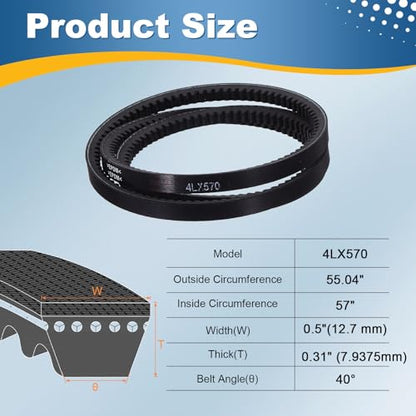 uxcell 4L570 Rubber V-Belt, 57" Outside Circumference x 0.5" Width x 0.31" Thick Raw Edge Cogged Industrial Rubber V Belt, Updated and Instead of Normal 4L for Lawn Garden Machinery - size: 4LX570