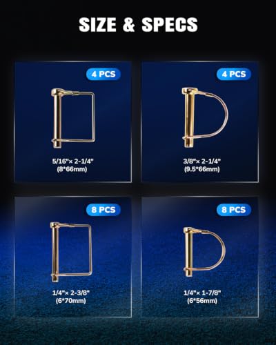 24PCS Shaft Locking Pin | Trailer Hitch Pin in 1/4", 5/16"&3/8" Heavy Duty Yellow Zinc-Plated Shaft Locking Pin Square & Arch Safety Pins - color: 24PCS Shaft Locking Pin