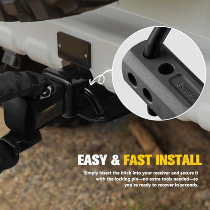 BUNKER INDUST Soft Shackle Hitch Receiver 2 Inch, 22,000Lbs WLL Aluminum Hitch Mount with Locking Pin, 1.57"-Wide Opening for Most Soft Shackles,Towing Accessories for Off-Road Vehicle Recovery - size: 2 Inch Receiver