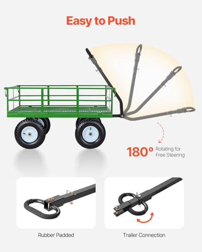 VEVOR Steel Garden Cart, 1200 lbs Heavy Duty Pullable Garden Wagon Yard Cart, 2 in 1 Outdoor Metal Utility Wagon Yard Trailer with 13" All Terrain Tires, Mesh Detachable Sides and 180° Rotating Handle - color: Black + Green