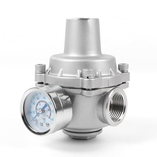 Water Pressure Regulator valve with Gauge, 3/4" NPT Adjustable RV Water Pressure Regulator, 304 Stainless Steel Water Pressure Reducing Valve for Garden, Home, Industrial Use - size: 0.75 Inch