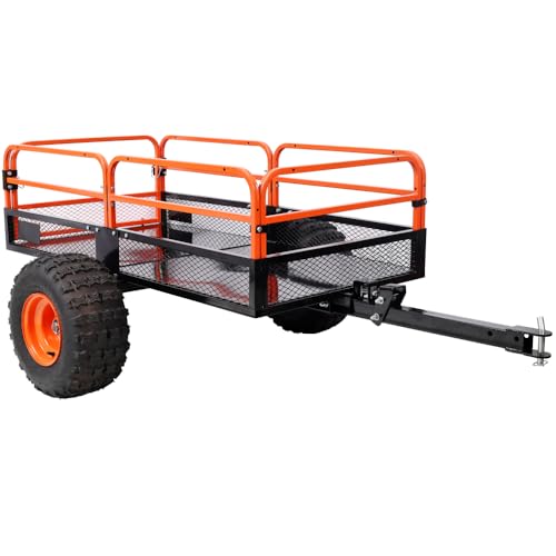 Heavy-Duty Dump Cart 1500 lb Capacity Tow Behind Trailer for ATV UTV Tractor, Lawn Mower, Garden and Farm Hauling, Utility Cart with Steel Bed