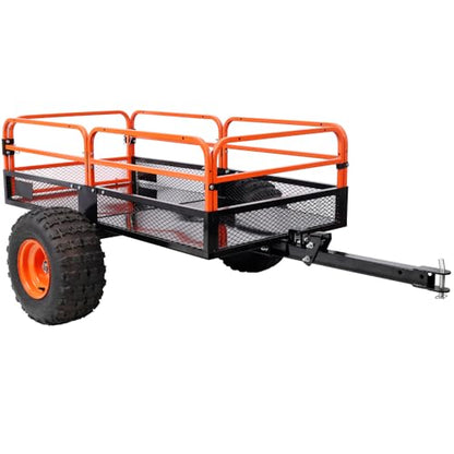 Heavy-Duty Dump Cart 1500 lb Capacity Tow Behind Trailer for ATV UTV Tractor, Lawn Mower, Garden and Farm Hauling, Utility Cart with Steel Bed