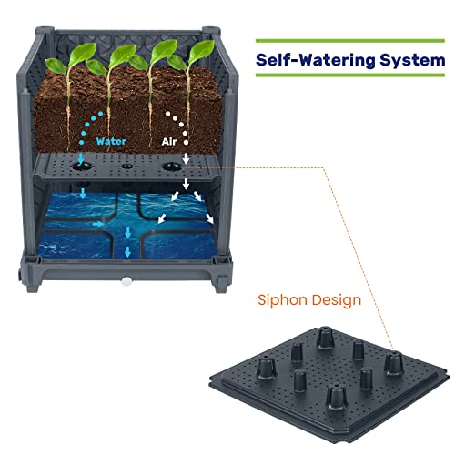 LINEX Raised Garden Bed Planter Box with Trellis, 56.7” Tomato Planters for Climbing Plants Vegetable Vine Flowers Outdoor Patio, Tomatoes Cage w/Self-Watering & Wheels - size: 12.4*12.4*56.7 inch