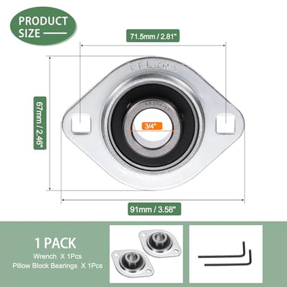 SBPFL204-12 Pillow Block Bearings,3/4" Bore 304 SS Housing w Wrench - size: SBPFL204-12( ID:3/4")