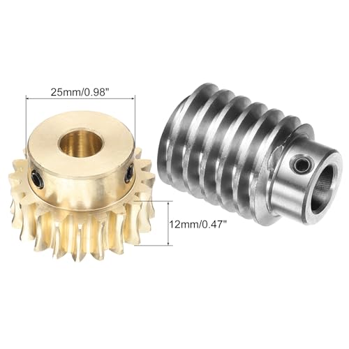uxcell Worm Gear Set 20T 1.5 Module 20:1 Reduction Rate, Right Rotation Drive Gear Box Wheel Reduce Transmission Part (Brass Gear-10mm Bore, #45 Steel Rod 12mm Bore) - size: 10mm x 12mm
