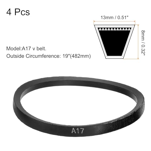 uxcell 4pcs A17 or 4L190 Classic Wrapped Rubber V-Belt, 17"(432mm) Inside Circumference, A Profile V Belt - size: A17