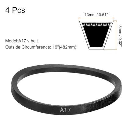 uxcell 4pcs A17 or 4L190 Classic Wrapped Rubber V-Belt, 17"(432mm) Inside Circumference, A Profile V Belt - size: A17