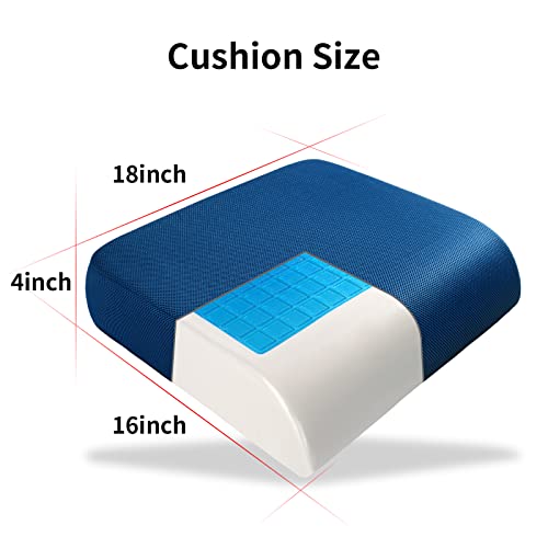 YOUFI Thick Memory Foam & Gel Seat Cushion, 18"X16"X4" Large Chair Cushion for Wheelchair Mobility Scooters, with Non-Slip Bottom and Carry Handle (Blue) - color: Blue