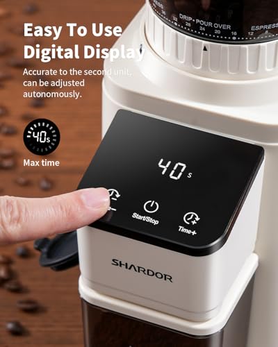SHARDOR Conical Burr Coffee Bean Grinder, Anti-Static, 48 Settings, White - color: White